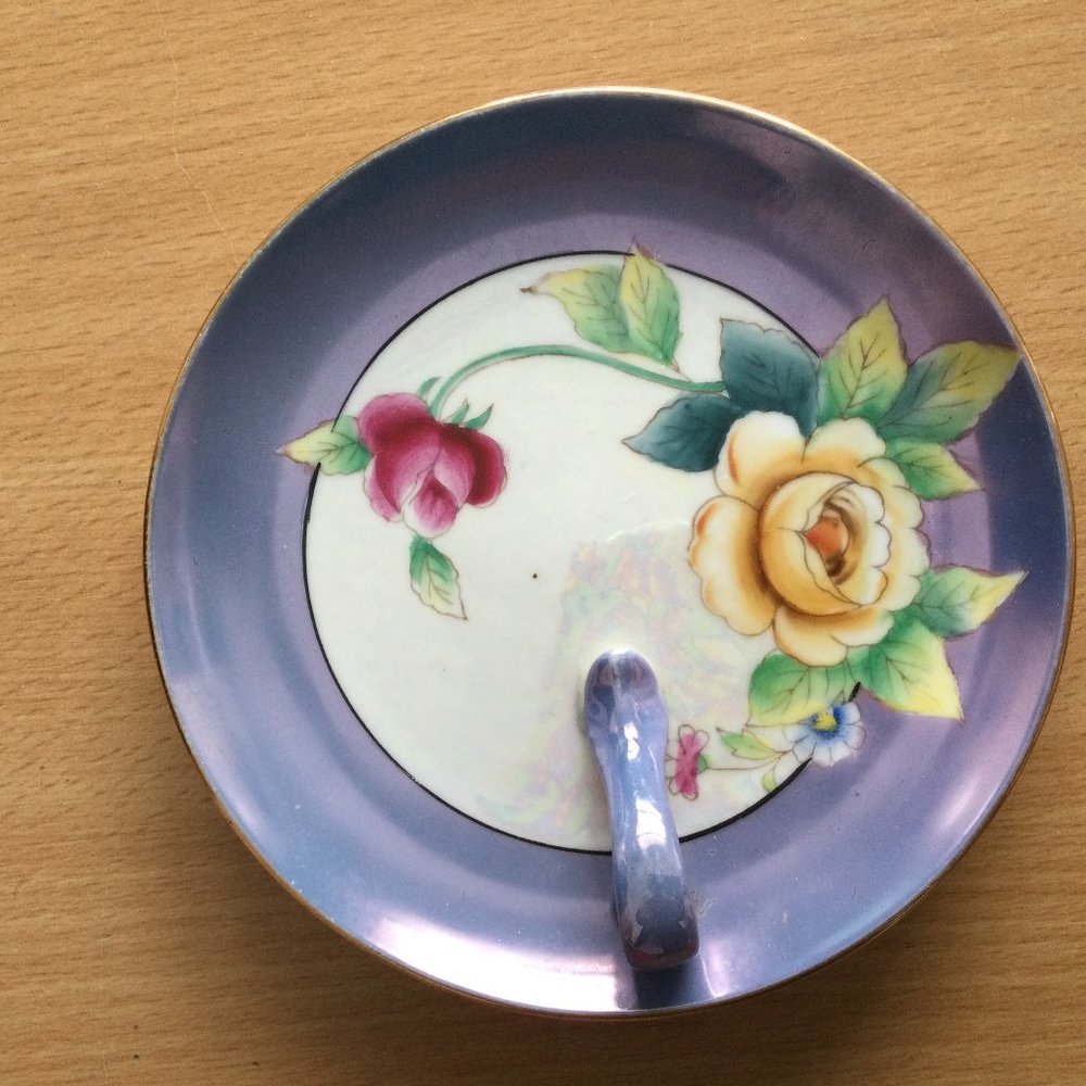 Vintage Noritake Hand painted Candy dish Finger loop floral lusterware Japan